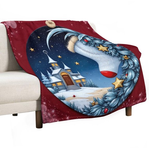 Christmas Village Scene Ornament Throw Blanket Warm Microfiber Flannel Bedroom Decor Blankets For Beds