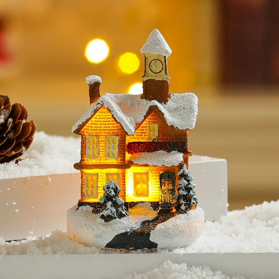 Christmas Village Set Christmas Village Tree House Snow Christmas Tree with LED Light Christmas Resin Village House Desktop Tabletop Ornament for Christmas Home Decorations Gifts