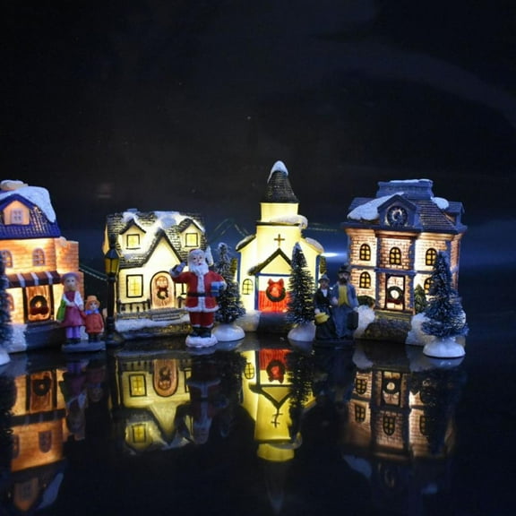 Christmas Village Sets(10 pcs) - LED Lighted Christmas Village Houses with Figurines, Christmas Village Collection Indoor Room Decor - Collectible Buildings