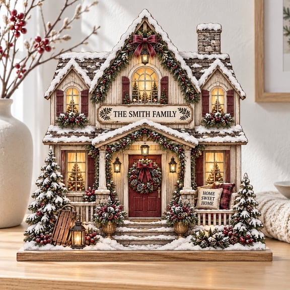 Christmas Village Sign Wooden Shelf Decor Holiday Gift