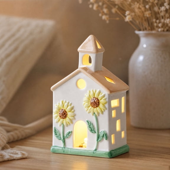 Christmas Village Small Houses with LED Lighted, Miniature White Houses Statue Decorations for Holiday Party,Forest House