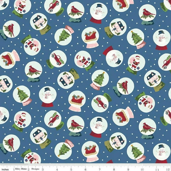 Christmas Village Snow Globes Cotton Fabric