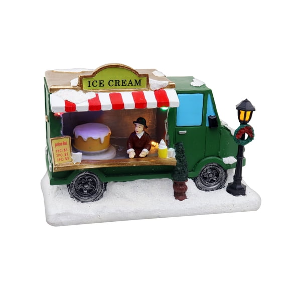 Christmas Village Tabletop Ice Cream Truck | Pre-lit Winter Snow Village | Perfect addition to your Christmas Indoor Home Decorations |Great Centerpiece For Your Collection
