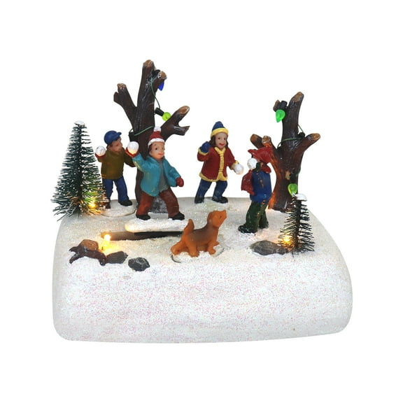 Christmas Village Tabletop Snowball fight Pre-lit Winter Snow Village Perfect addition to your Christmas Indoor Home Decorations Great Centerpiece For Your Collection