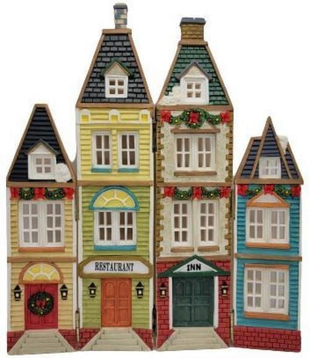 Christmas Village Town 4 Hinged 1/2" Thick Flat Resin Buildings Restaurant Inn