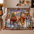 thumbnail image 1 of Christmas Village Winter Scene Golden Retriever Pulling Wagon, Festive Pet Portrait Pattern, Warm Flannel Blanket for Living Room and Reading Nook, Dog Lovers Christmas Gift, Pet Lover Home Decor, 1 of 7