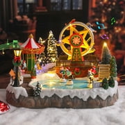 Christmas Village With Amusement park,Musical Christmas Decor with Ferris Wheel, Carousel & LED Lights,Skating Person,Christmas Decor,Home Decor