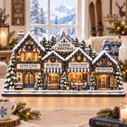 Christmas Village Wooden Block, Alpine Ski Lodge Scene for Tabletop Holiday Display