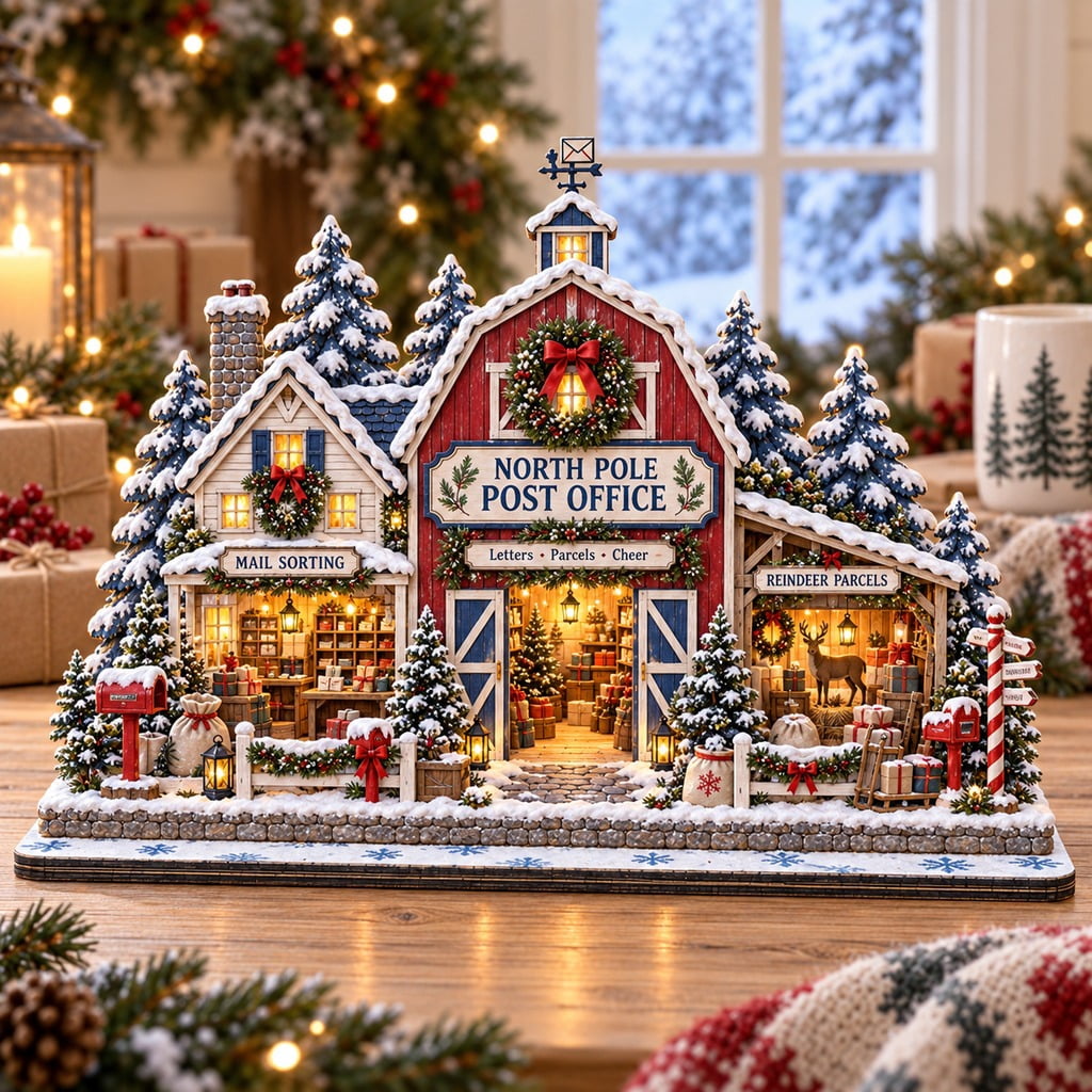 Postal Display Christmas Village Wooden Plaque, North Pole Post Office Tabletop ...