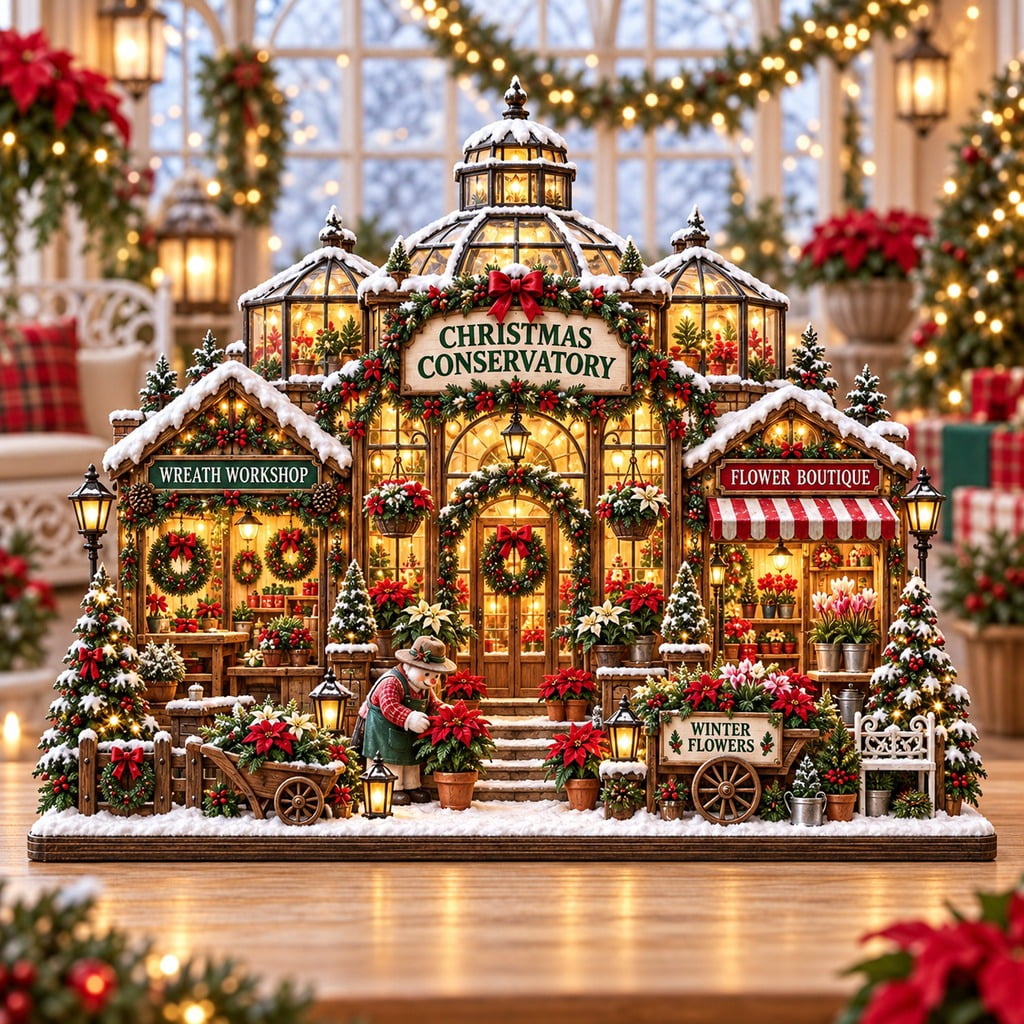 Tabletop Conservatory Christmas Village Wooden Plaque Victorian Conservatory Tabletop Display ...