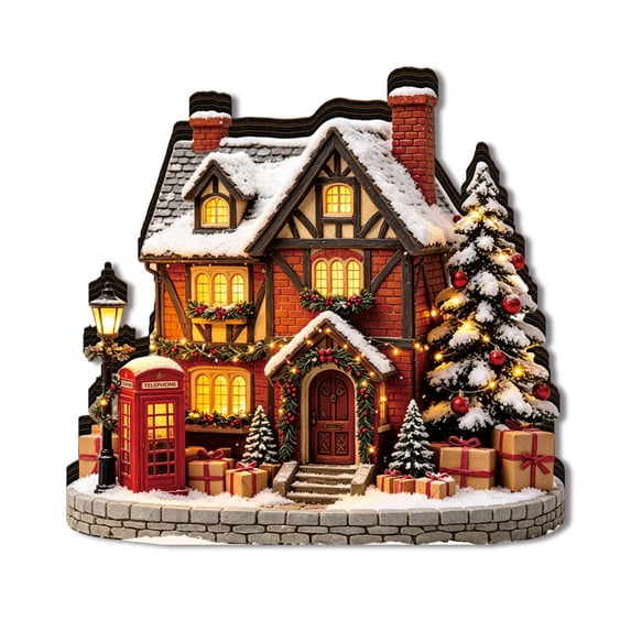 Christmas Village with LED Lights Lighted Wooden Christmas Houses for Tabletop Decor Xmas House Figurines