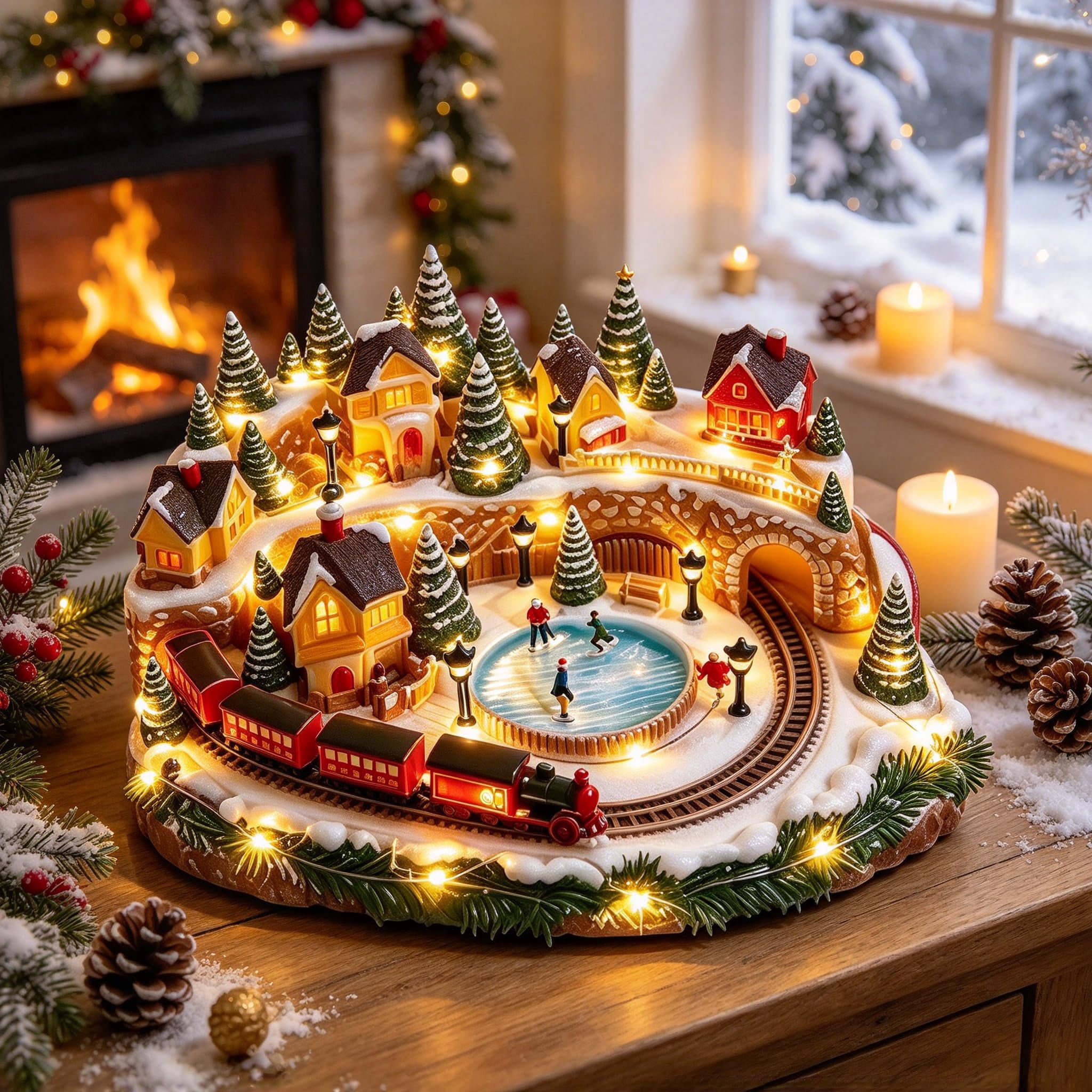 Santa Train Animation Christmas Village with Train Animated LED Lighted Holiday Decor ...