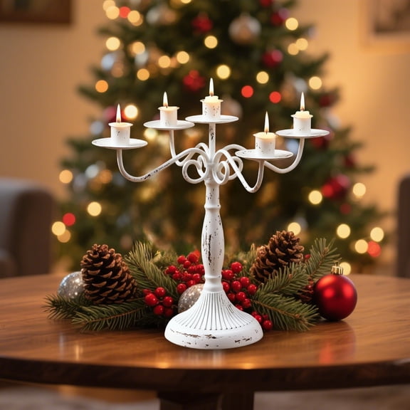Christmas Vintage 5 Arm Iron Candelabra Candlestick Elegant Ornament For Dining Table Candlelight Dinner Centerpiece Decoration Prop For Home Decor