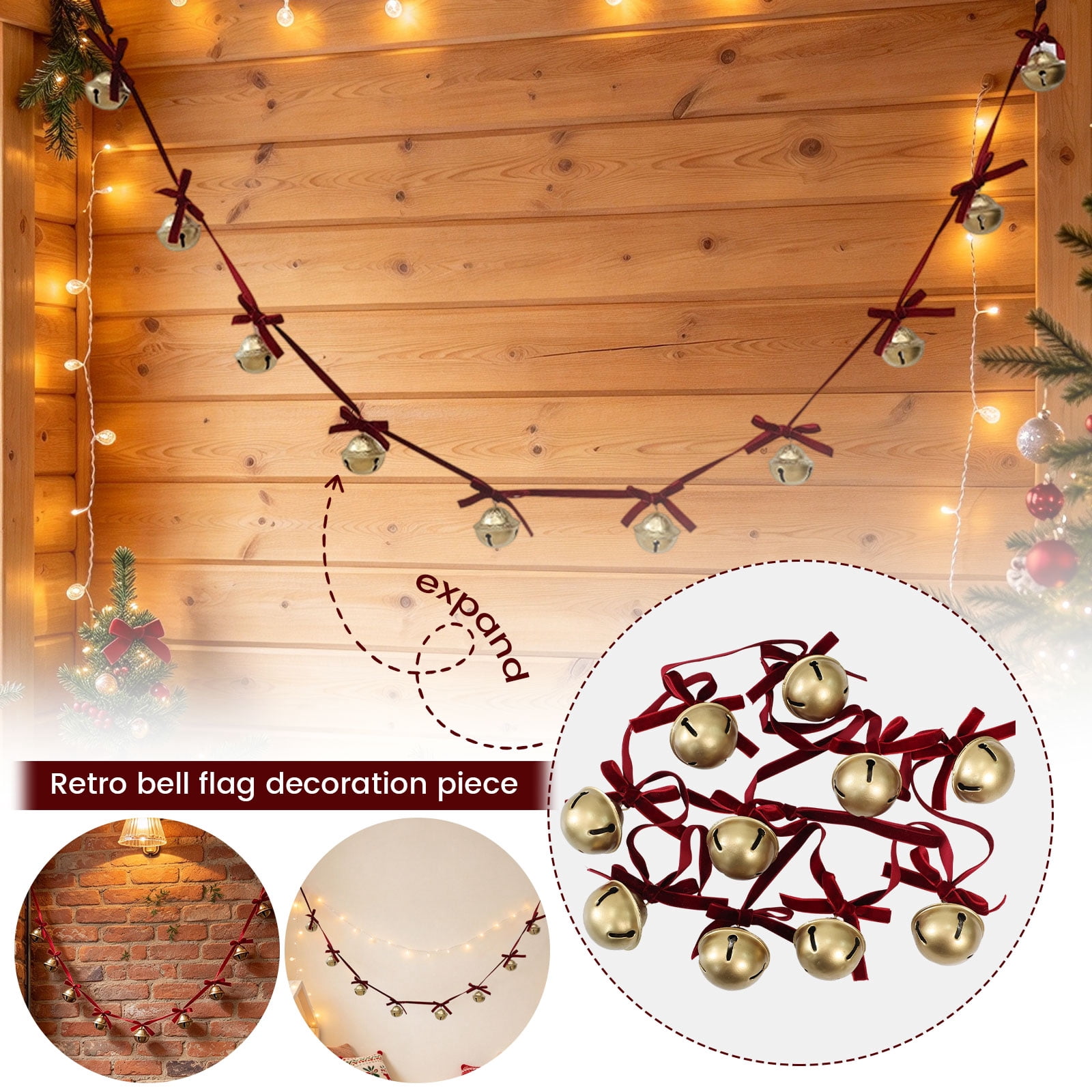Christmas Vintage Bell Hanging Ornament Iron Bow Pull Flag Decoration ...