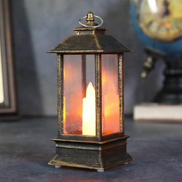 Christmas Vintage Candle Lanterns with Led Light, Hanging Lantern for Indoor Outdoor Decorations Party Gift (Gold)