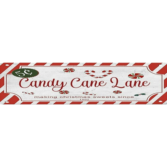 Christmas Vintage Candy Cane Lane Sign Christmas Hanging Sign for Front Door Decorations, Wall Decor 4"x16"