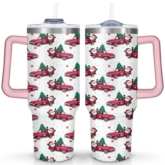 Christmas Vintage Car Santa Claus 40 Oz Tumbler with Handle Lid and Straw Stainless Steel Double Walled Vacuum Insulated Cup Merry Christmas Gifts Tumbler for Women Men Friends Outdoor Indoor