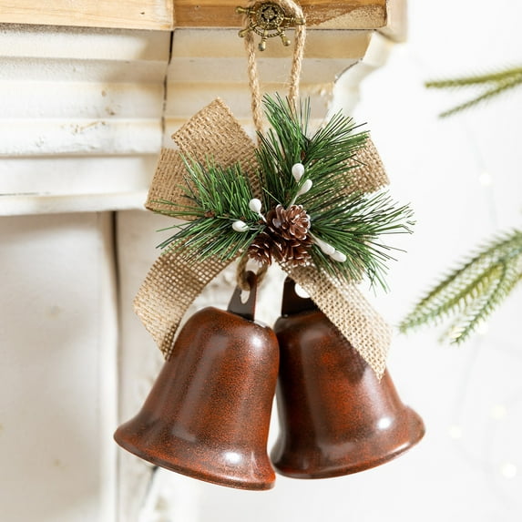 Christmas Vintage Double Opening Bells - Festive Metal Bell Ornament Tree Pendant, Holiday Hanging Double Bells for Tree Wall Wreath Decor Gift
