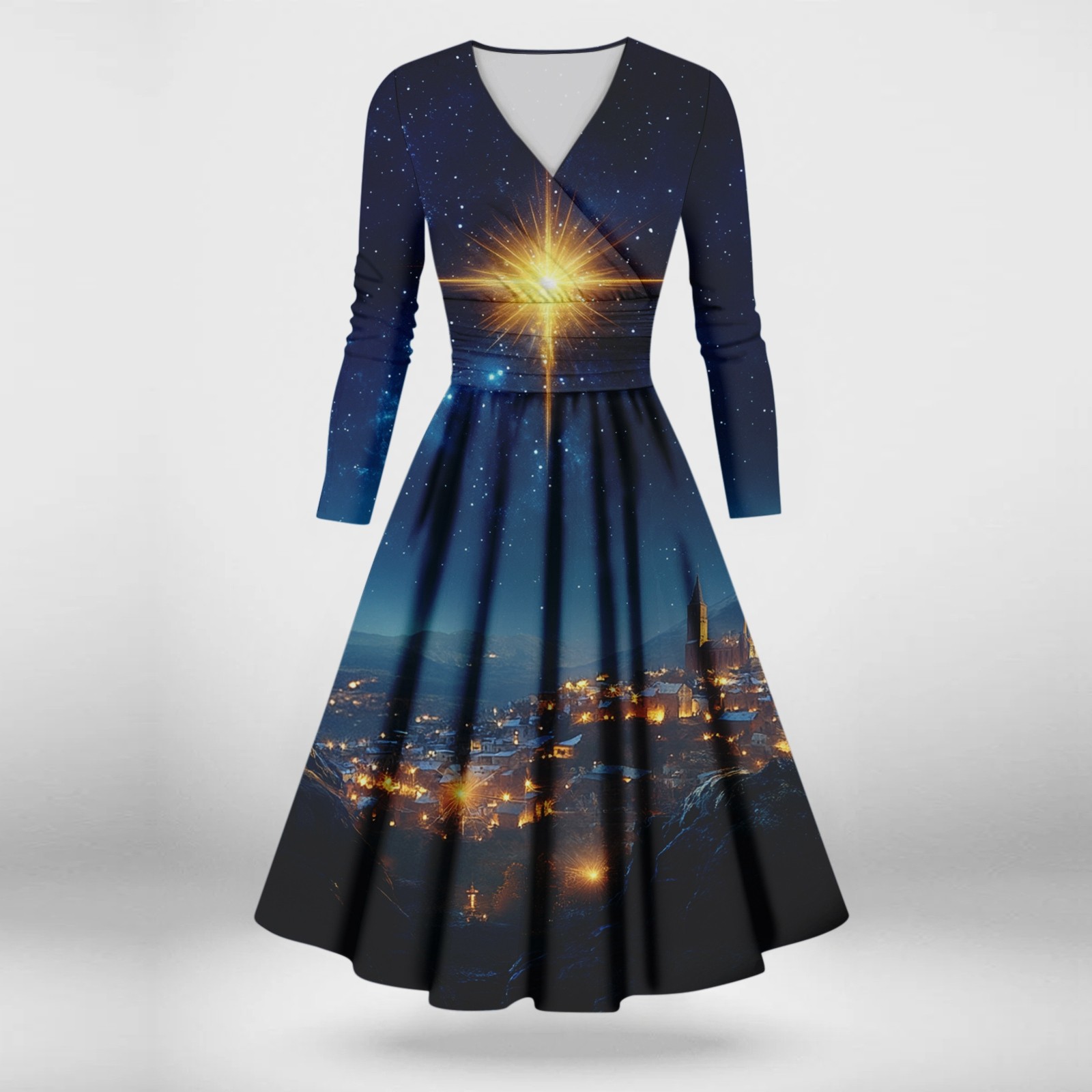 Christmas Vintage Dress for Women Snowflake Xmas Tree Print Holiday