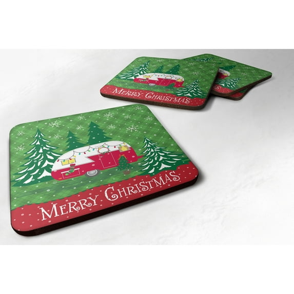 Christmas Vintage Glamping Trailer Foam Coaster Set of 4
