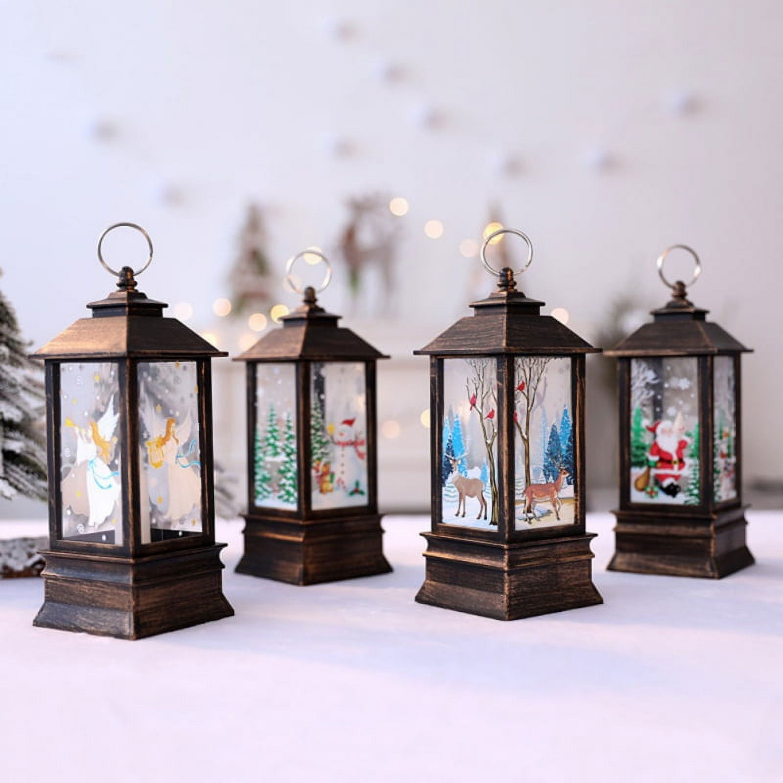 Vintage Decorative Lanterns Battery Powered LED, with 6 Hours  Timer,Indoor/Outdoor,Small Lanterns Decor for Christmas,black-1pc 