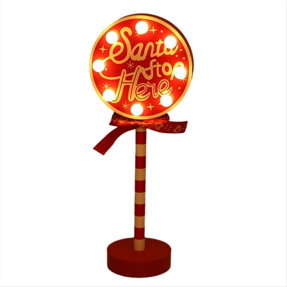 Christmas Vintage Lights North Pole Sign LED Light Street Sign Christmas Wooden Tabletop Decoration Christmas Decor D,1 * Christmas road sign