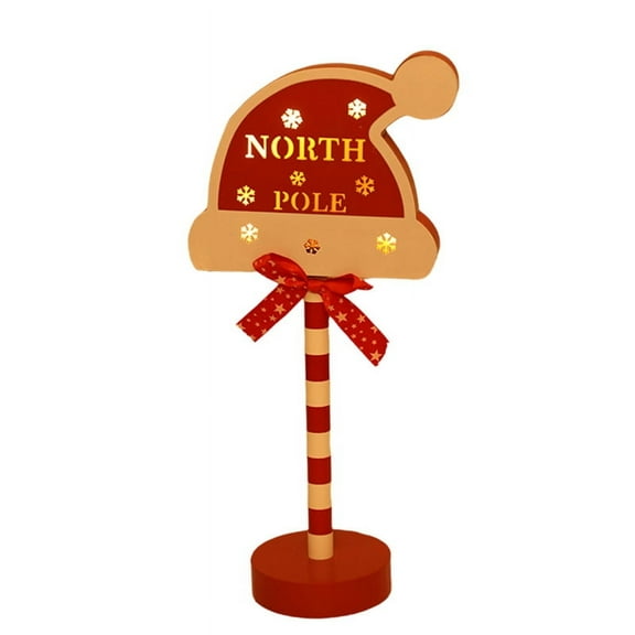 Christmas Vintage Lights North Pole Sign LED Light Street Sign Christmas Wooden Tabletop Decoration Christmas Decor F