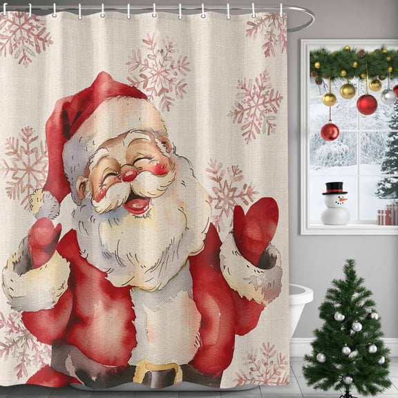 Christmas Vintage Shower Curtains for Bathroom, Santa Claus Snowflakes Linen Background Waterproof Fabric Shower Curtain for Bathroom Bathtub Decoration, Machine Washable, 36"x72"