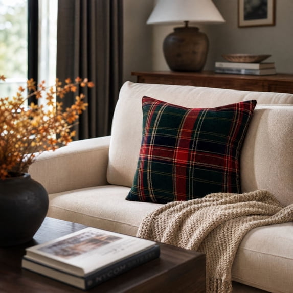 Christmas Vintage Tartan Plaid Pillow, Christmas Throw Pillow, Sofa Bedroom Holiday Decor Pillow