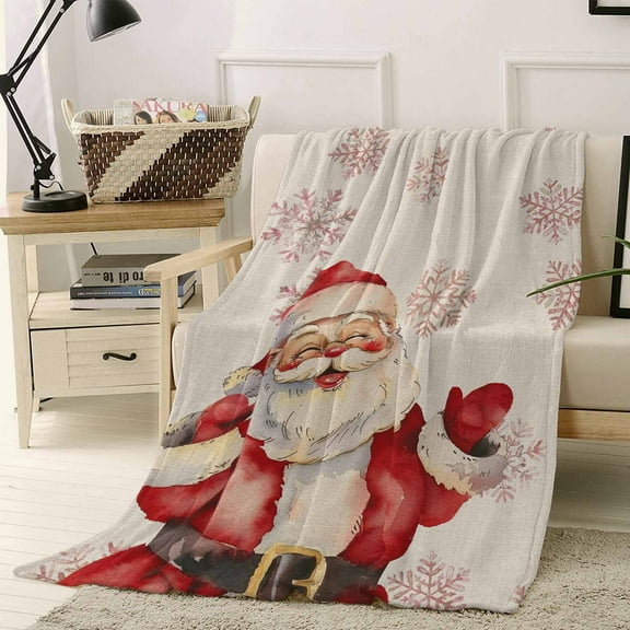 Christmas Vintage Throw Flannel Blanket 40x50In Santa Claus Snowflakes Linen Background Super Soft Cozy Bed Blanket, Lightweight Plush Fuzzy Bed Throw for Bedroom Sofa Couch Living Room