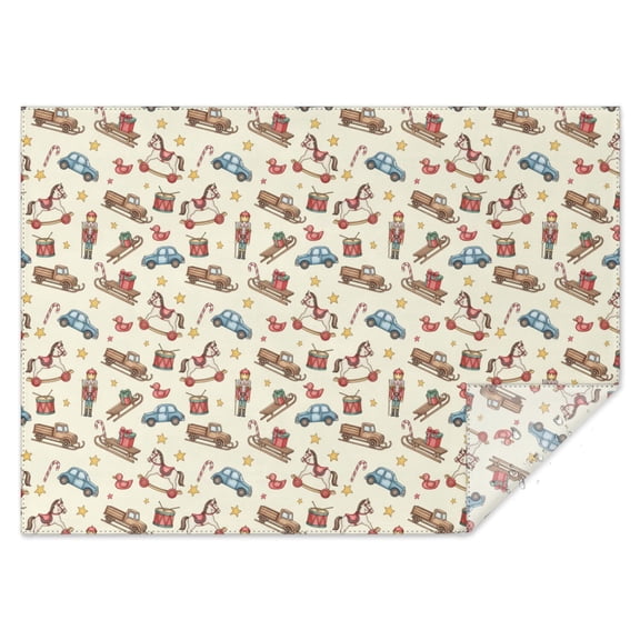 Christmas Vintage Toy Cream Pattern Rectangular Tablecloth 60x84 Inch, Waterproof Stain Resistant Decorative Table Cover for Dining, Party & Wedding