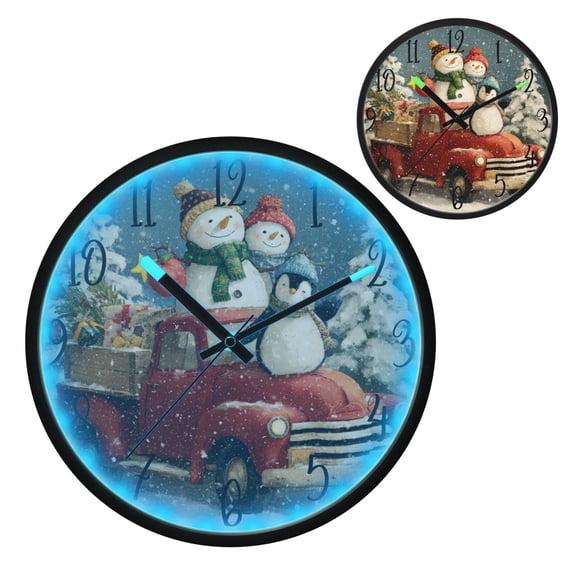 Christmas Vintage Truck Luminous Wall Clock with Sound-Activated LED 12-Inch Silent Acrylic Timepiece for Bedroom Livingroom or Office