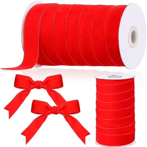 Christmas Vintage Velvet Ribbon Single Face Spool Satin Velvet Ribbon for Christmas Wreath Decoration DIY Bow Craft Gift Wrapping (Burgundy, 3/8 Inch, 60 Yard)