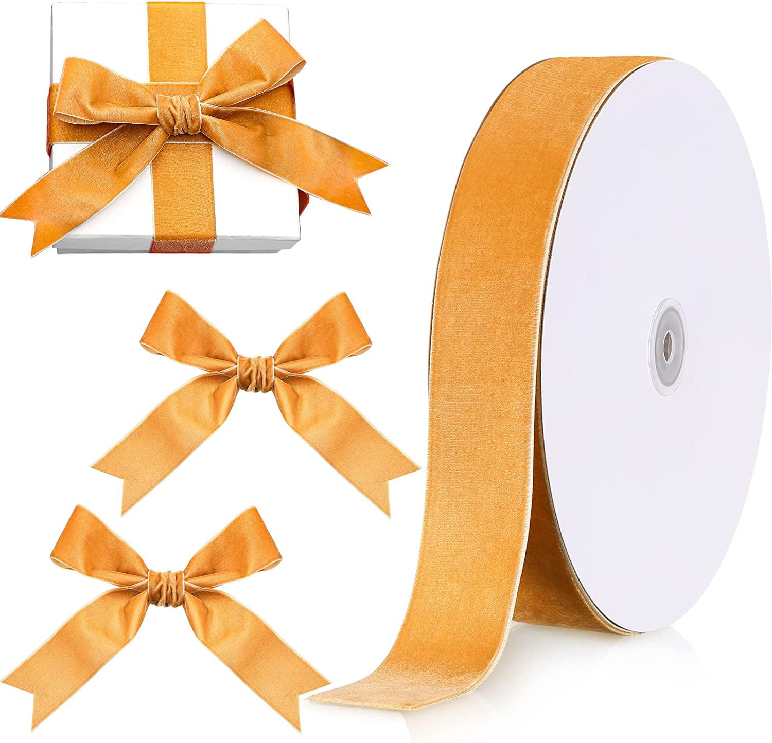 Gold Ribbon for Gift Wrapping, Satin Ribbon 1 Inches x 25 Yards for Crafts,  Hair Bows Making, Wreaths, Flower Bouquets, Wedding Decoration and DIY