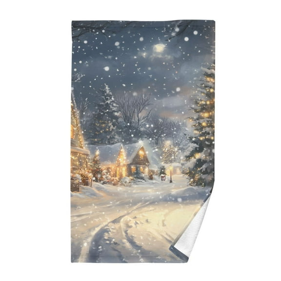 Christmas Vintage Winter View Cotton Face Towel Soft Hand Towel Absorbent Bathroom Towel for Kitchen Hotel