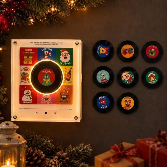 Christmas Player Fridge Record NFC Music Box Set, 9 Mini Jingle , Programmable Playback, Custom Storage, Personalized Retro Refrigerator and Desk Decor Gift