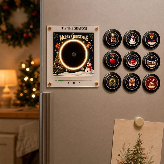 Christmas Vinyl Player Fridge Record NFC Magnetic Music Box Set with 9 Vinyl Style Discs Suitable for Christmas Decor and Gifting