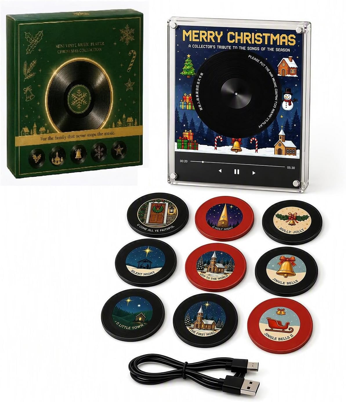 Christmas Vinyl Player Fridge Record NFC Magnetic Music Box Set
