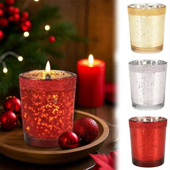 Christmas Votive Candle Holders Glass Candlestick Tealight Candle Holder Red Yellow White Aromatic Candle Cup For Candlelight Dinner Home Xmas Party Decoration Holiday Gift