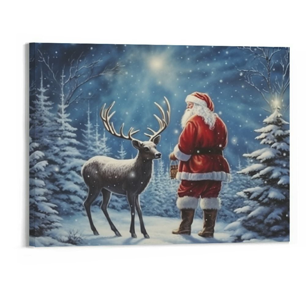 COMIO Christmas Santa Claus & Deer 20√¢¬Ä¬ù x 16√¢¬Ä¬ù Framed Canvas ...