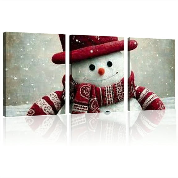 Christmas Wall Art Canvas Set, Winter Holiday Decor, Snowman, Church, Deer Design, Wood Material, Wrapped Canvas Prints for Seasonal Home Decor 12*16inch*3pcs