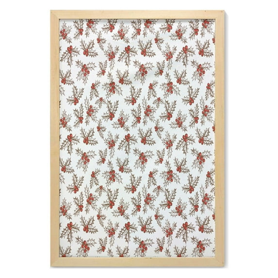 Christmas Wall Art with Frame, Winter Season Harvest Holly Berries Vintage Floral Composition Ornate Leaves, Printed Fabric Poster for Bathroom Living Room, 23" x 35", Scarlet Brown, by Ambesonne