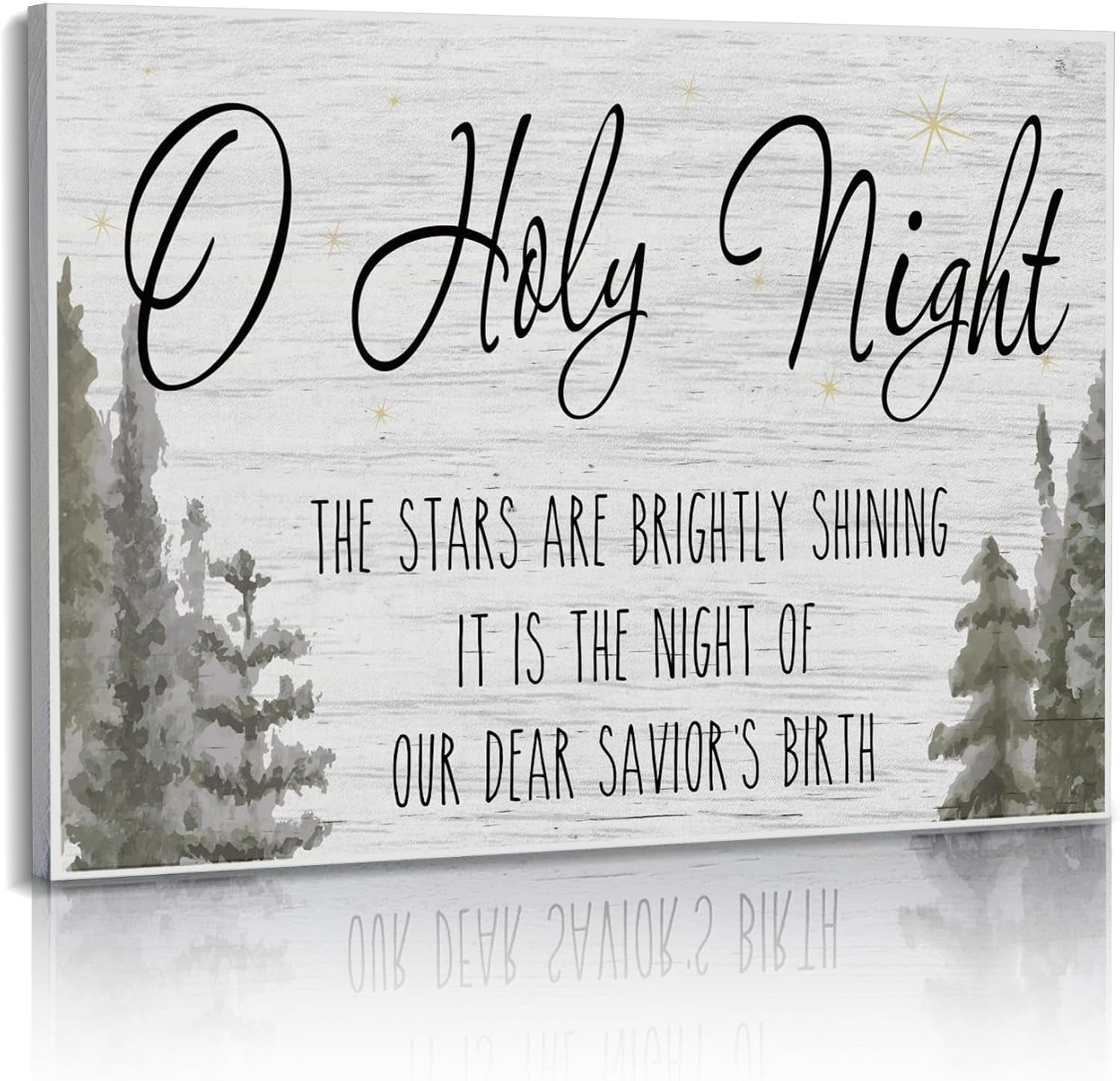 Christmas Wall Art, O Holy Night Christmas Wall Decor, Wooden Black & White Pine Tree Wall Sign, Winter Wall Decorations, 12"x16"