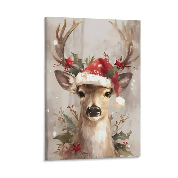 Christmas Wall Art, Printable Reindeer Still Life Painting, Rustic Christmas Decorative Art, Xmas Picture Print, Vintage Holiday Art Print Poster Canvas Roll