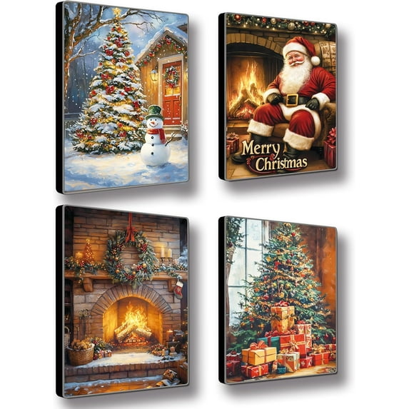 Christmas Wall Art Set 4 -Framed Merry Christmas Wall Decals 8x10inch 4Pcs Prints, Artwork for Wall Paintings - Modern Wall Decor for Bedroom, Living Room,Office