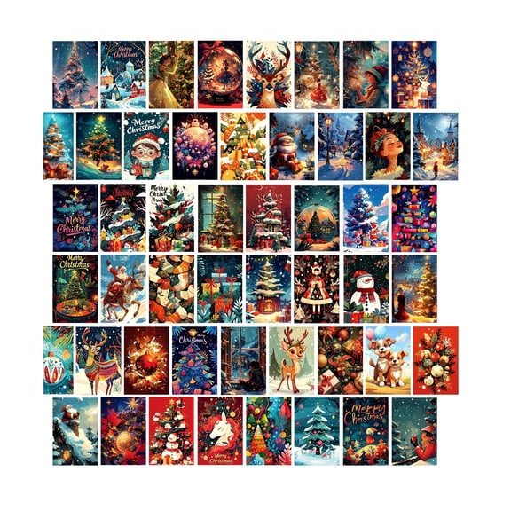Christmas Wall Cards 50 Pcs Holiday Postcard Decor Featuring Tree Snowman Santa Designs for Wall Garland Greeting Card Decoration _##A