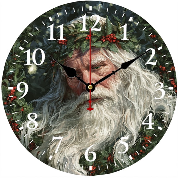 Christmas Wall Clock 9.84 Inch, Santa Claus Battery Operated Analog Clock, Round Decorative Clock for Living Room Bedroom Kitchen Office Holiday Home Decor