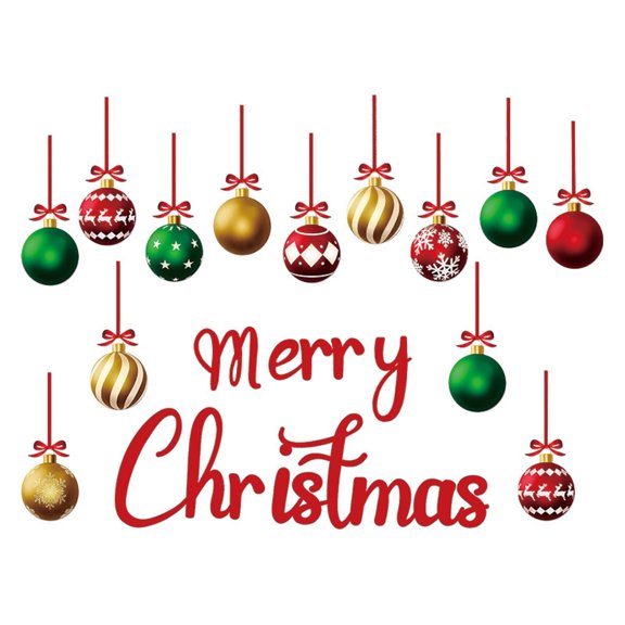Christmas Wall Decal Removable Vinyl Sticker Festive Holiday Decoration Merry Christmas Lettering and Ornament Design for Home Office Shop Window Door Seasonal Decor