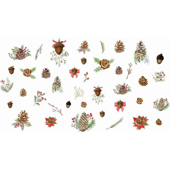 Christmas Wall Decals Pine Cones Wall Sticker Christmas Hazelnut Red Berry Wall Art PVC Wall Decorations for Classroom Kids Birthday Christmas Party Supplies colorful