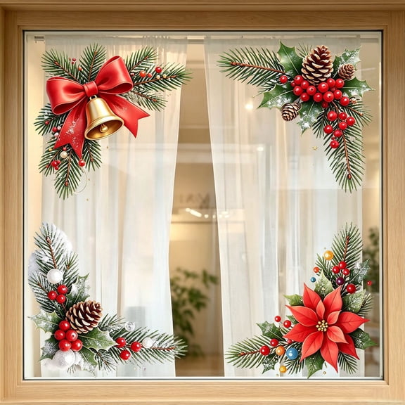 Christmas Wall Decals Window Corner Stickers Window Cling 4 Sheets 7x7 Inch Each
